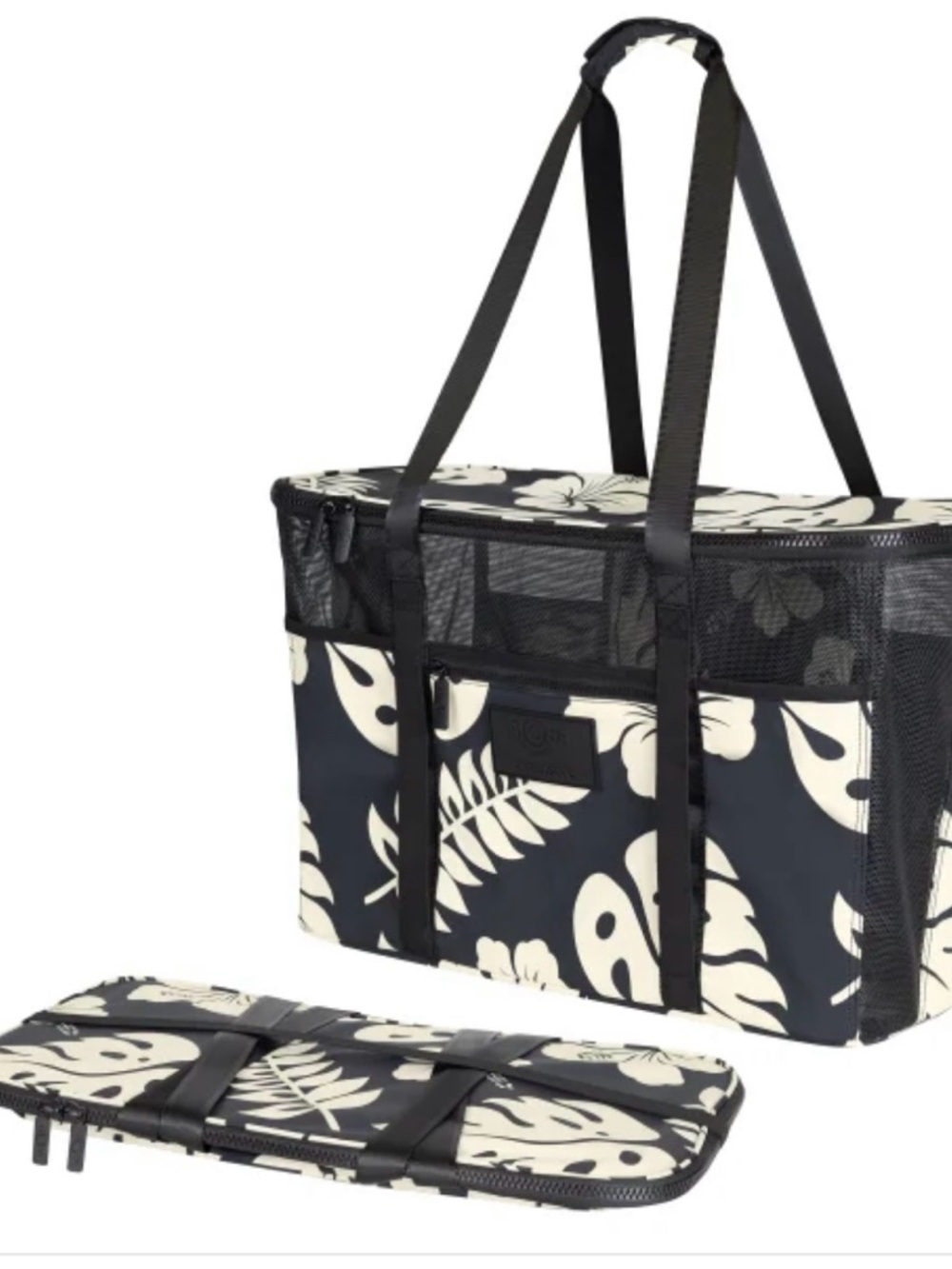 ALOHA Collapsible Beach Tote - Black & Cream